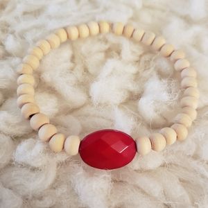 Faceted Red Oval & Wood Beaded Bracelet